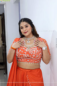 Chandni Bhagwanani in Orange Lehenga Choli, HD Gallery