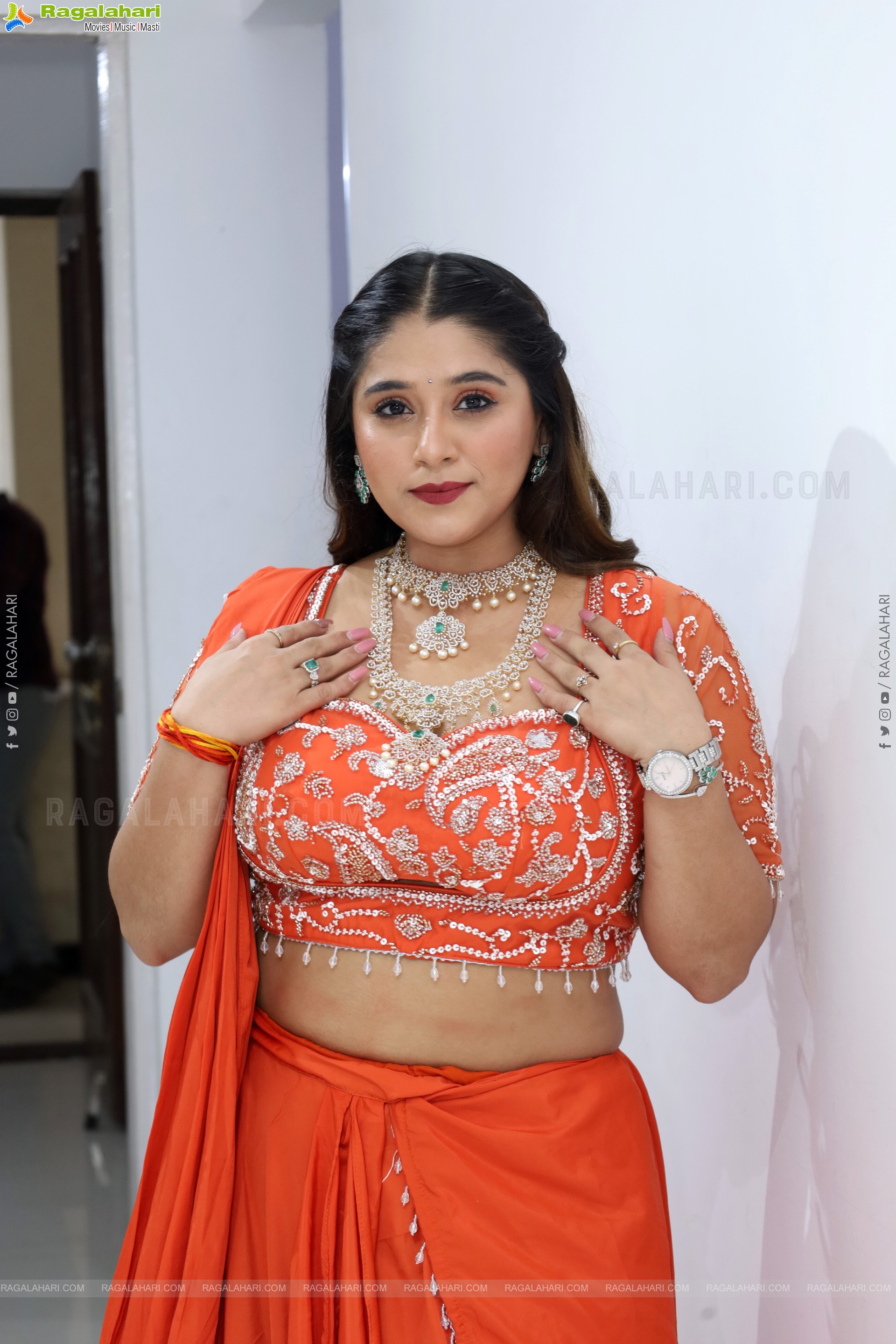 Chandni Bhagwanani in Orange Lehenga Choli, HD Gallery