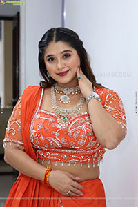 Chandni Bhagwanani in Orange Lehenga Choli, HD Gallery