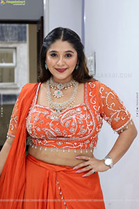 Chandni Bhagwanani in Orange Lehenga Choli, HD Gallery