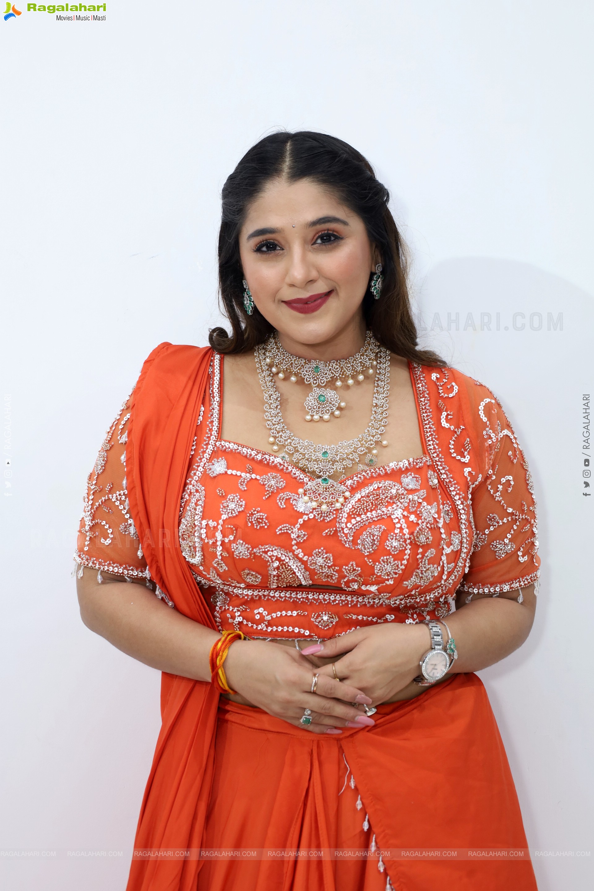 Chandni Bhagwanani in Orange Lehenga Choli, HD Gallery