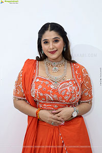 Chandni Bhagwanani in Orange Lehenga Choli, HD Gallery