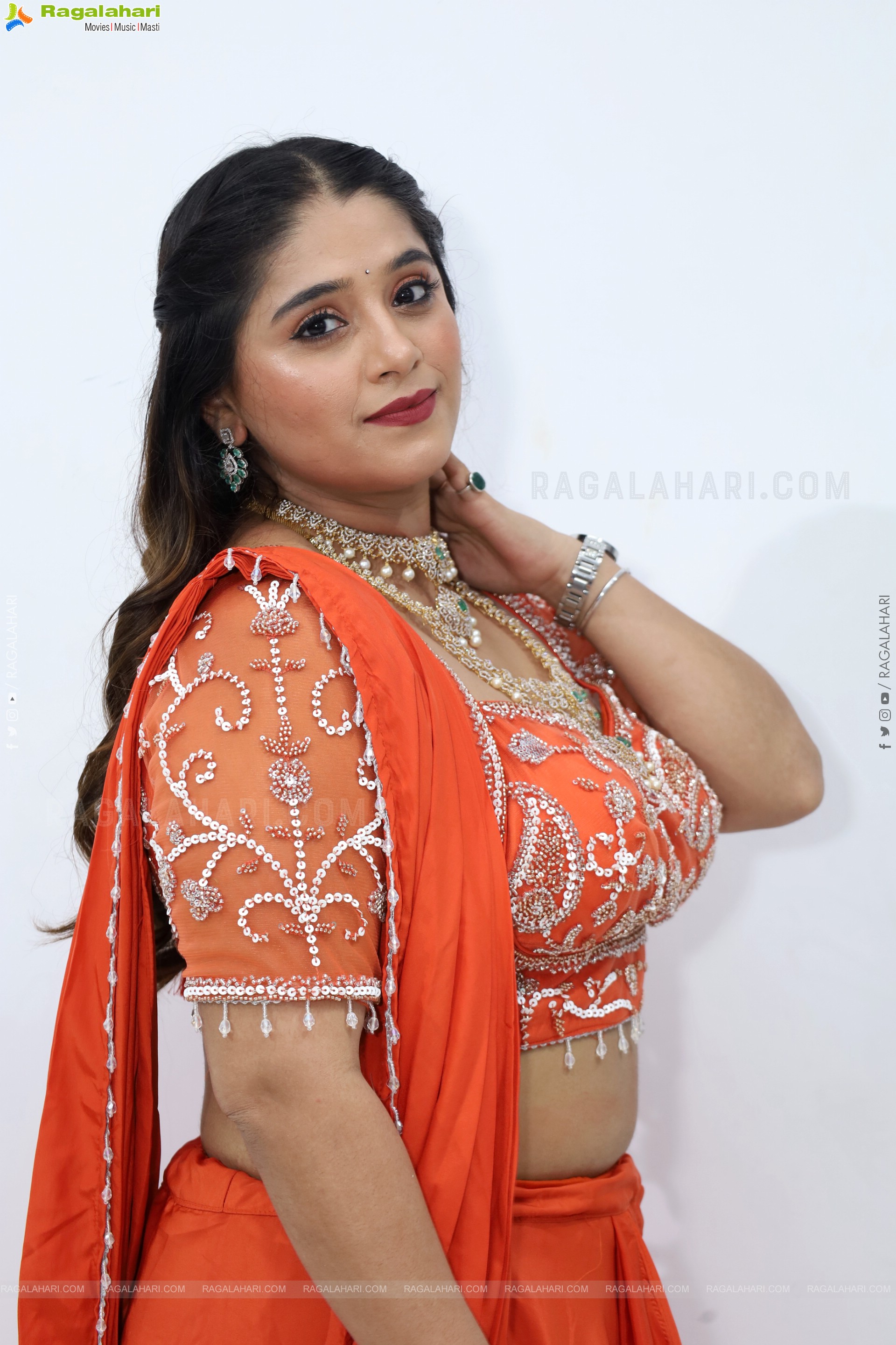 Chandni Bhagwanani in Orange Lehenga Choli, HD Gallery