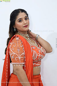 Chandni Bhagwanani in Orange Lehenga Choli, HD Gallery