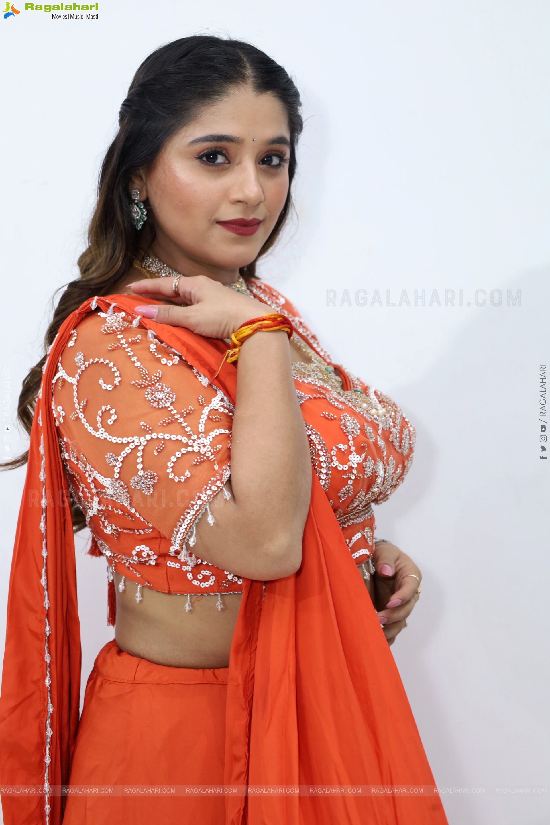Chandni Bhagwanani in Orange Lehenga Choli, HD Gallery