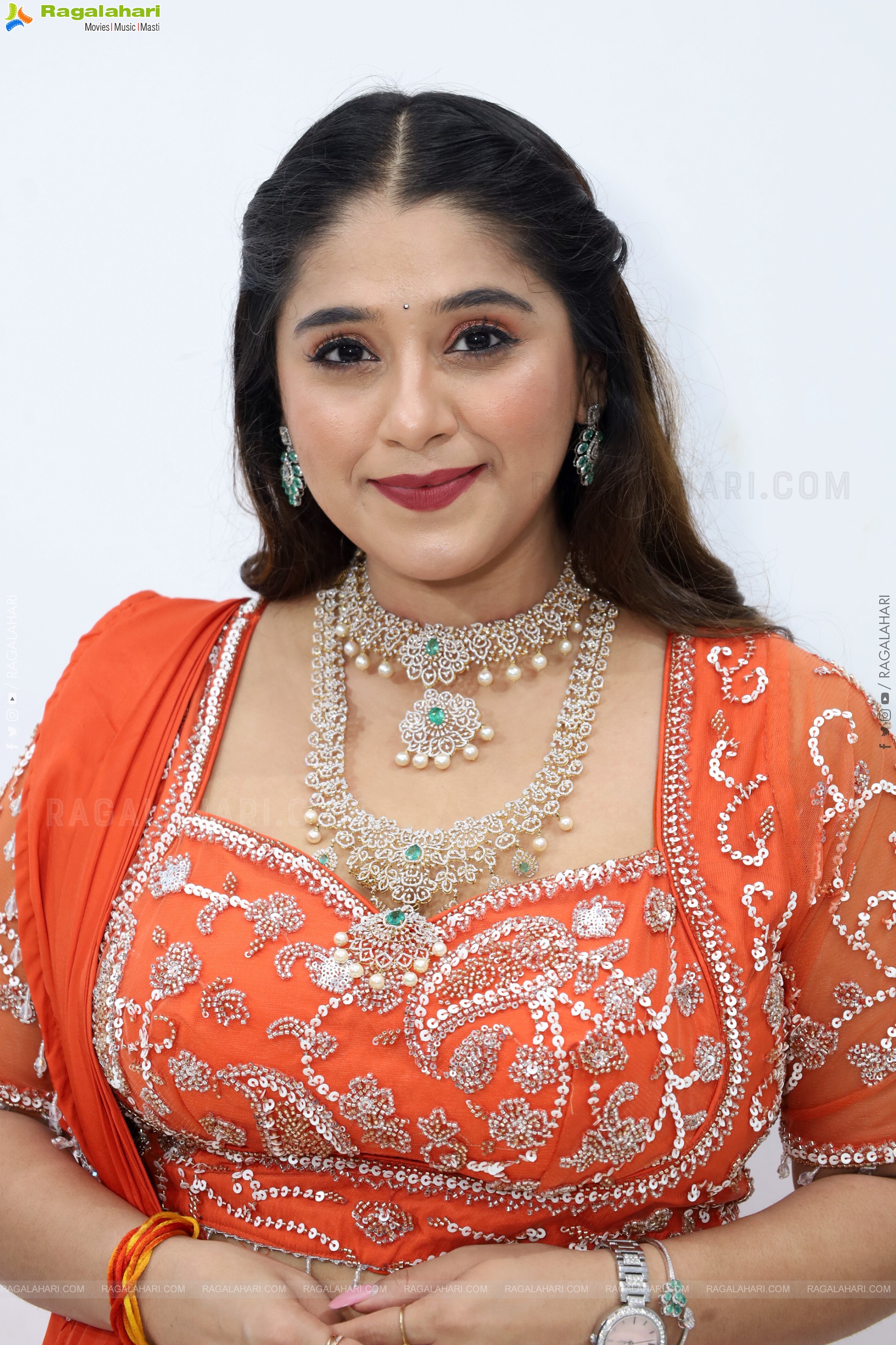 Chandni Bhagwanani in Orange Lehenga Choli, HD Gallery