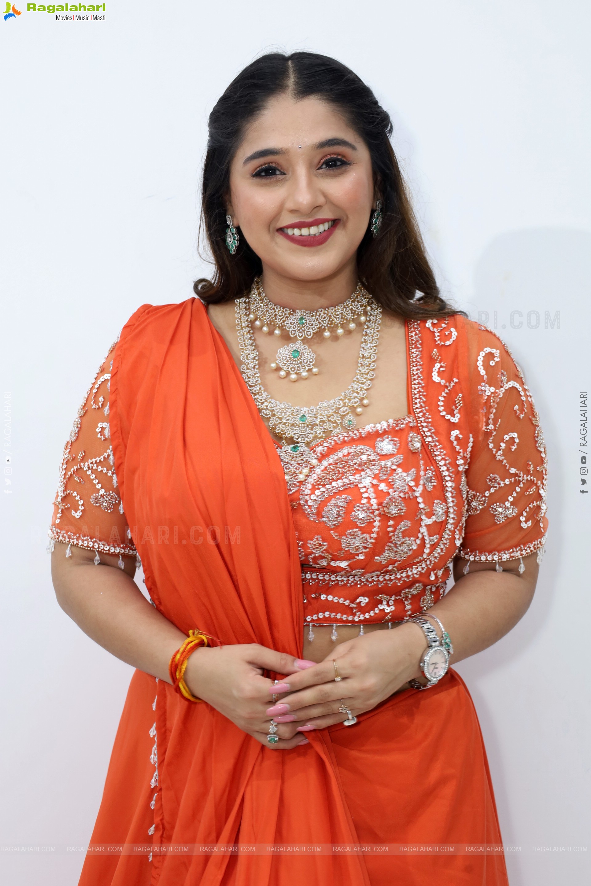 Chandni Bhagwanani in Orange Lehenga Choli, HD Gallery