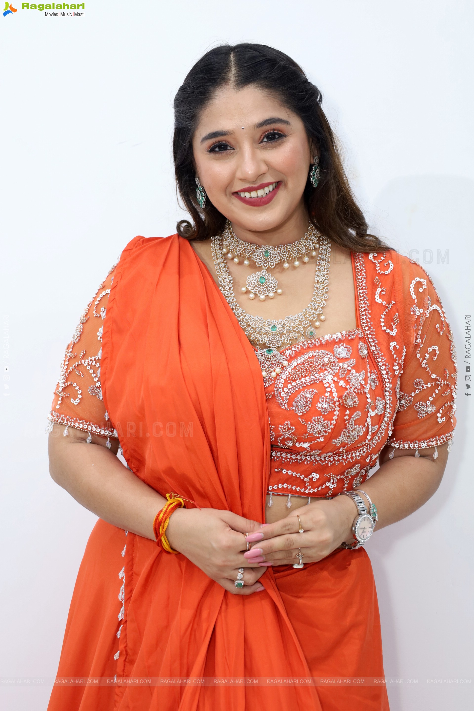 Chandni Bhagwanani in Orange Lehenga Choli, HD Gallery