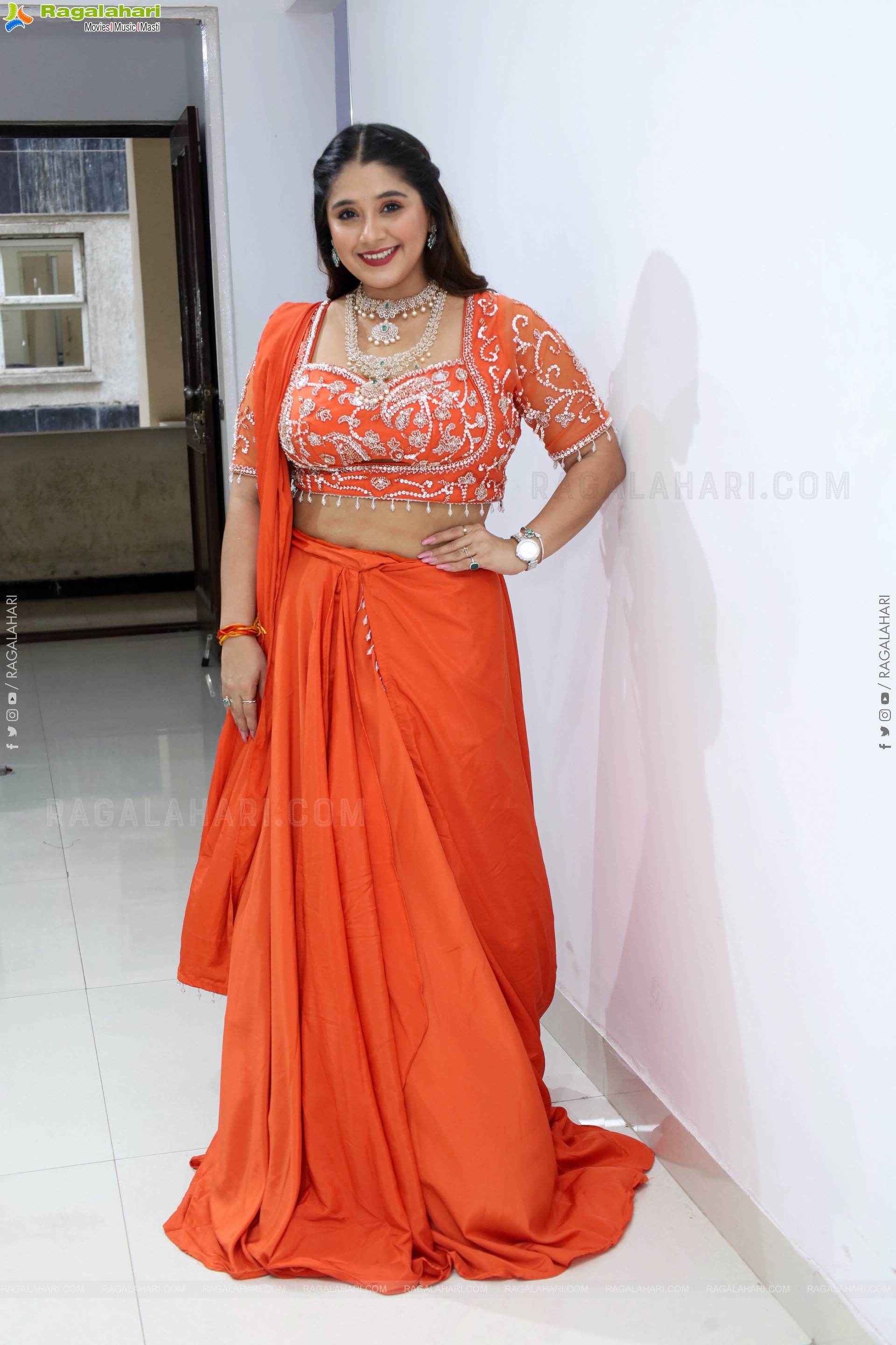 Chandni Bhagwanani in Orange Lehenga Choli, HD Gallery