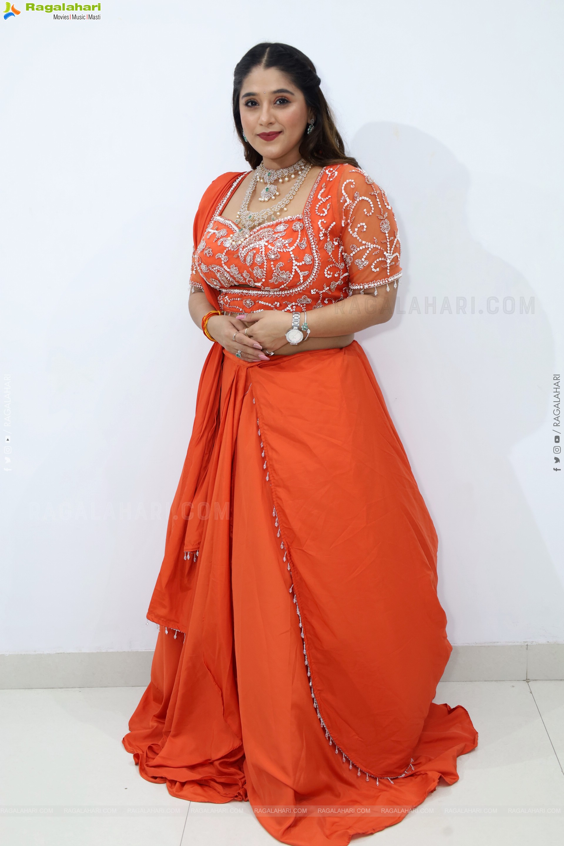 Chandni Bhagwanani in Orange Lehenga Choli, HD Gallery