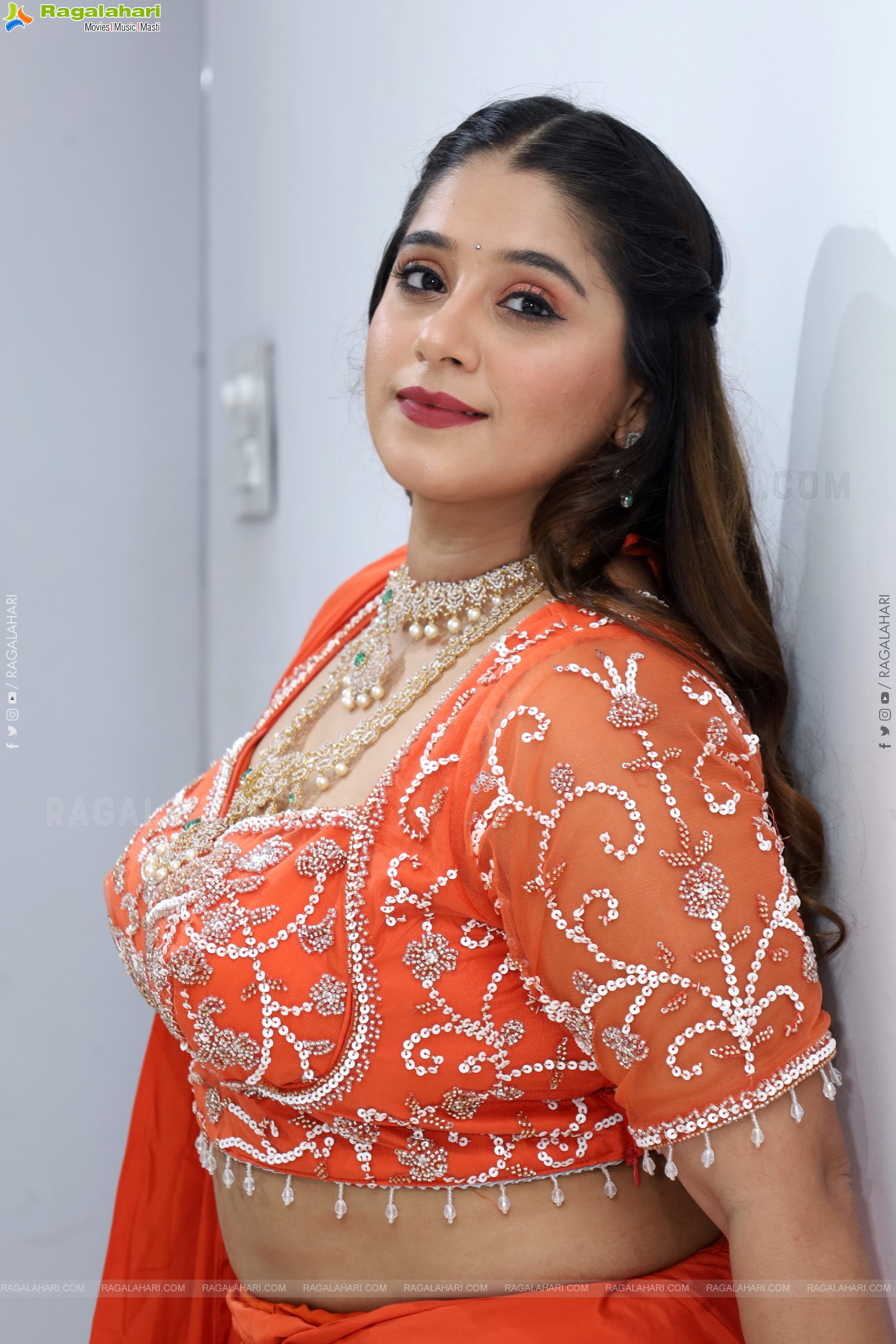 Chandni Bhagwanani in Orange Lehenga Choli, HD Gallery