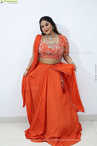 Chandni Bhagwanani in Orange Lehenga Choli, HD Gallery