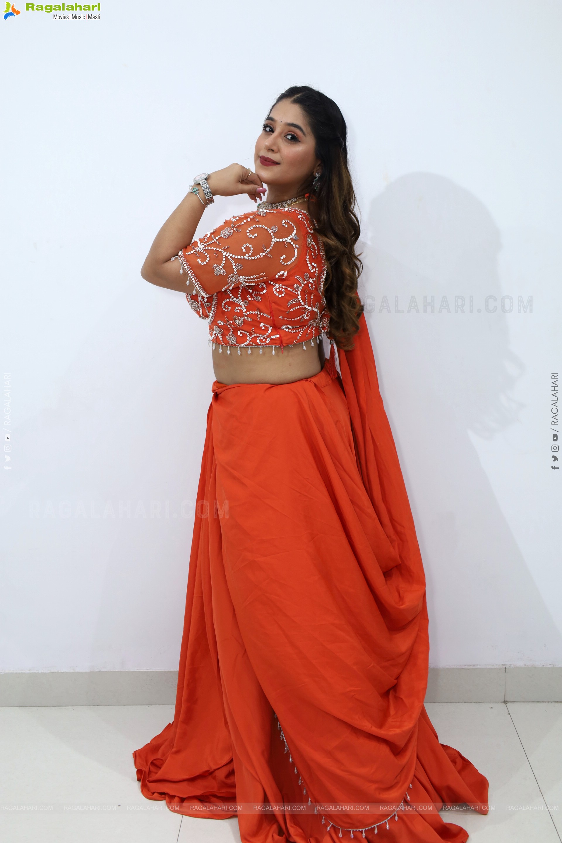 Chandni Bhagwanani in Orange Lehenga Choli, HD Gallery