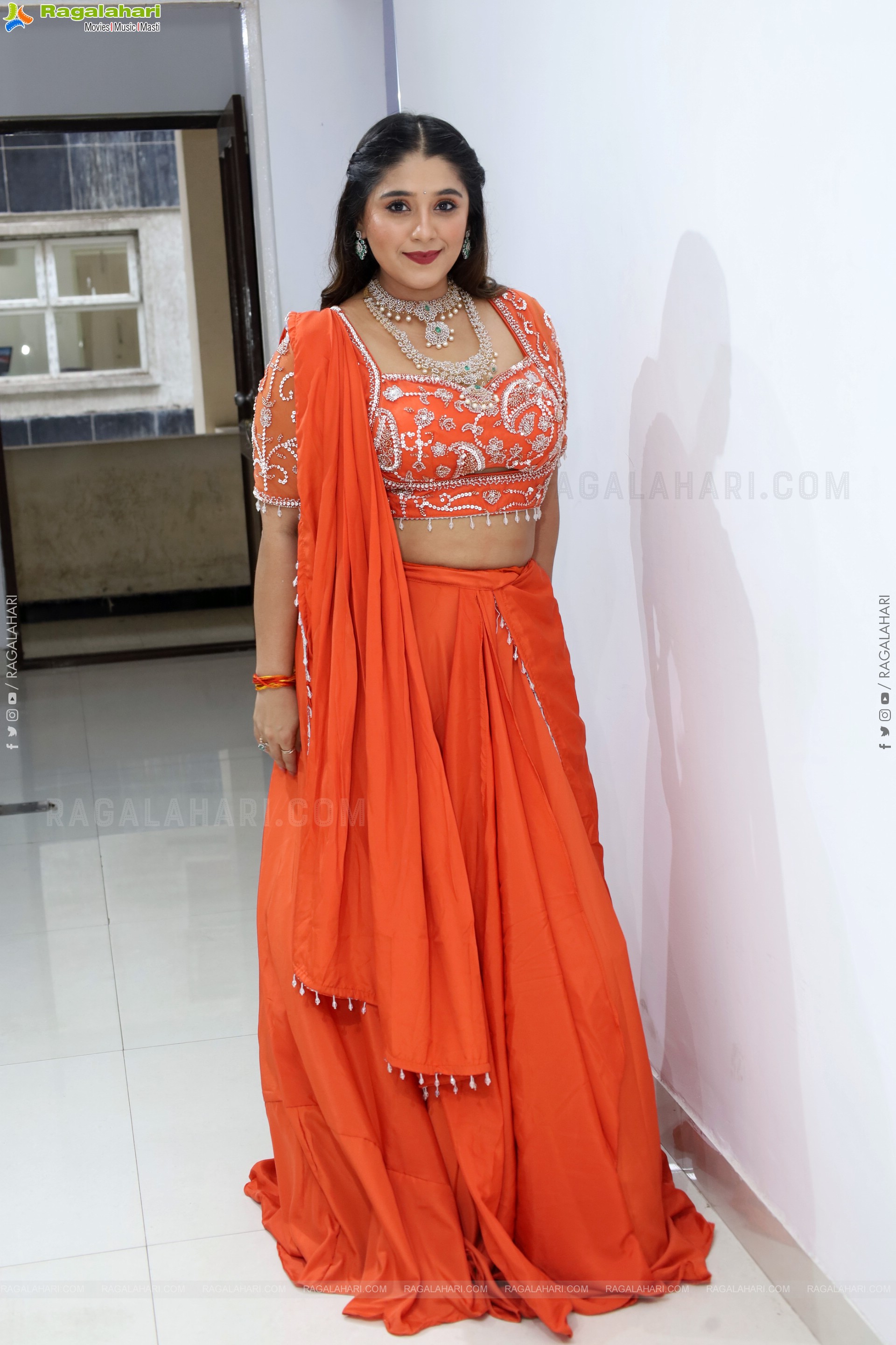 Chandni Bhagwanani in Orange Lehenga Choli, HD Gallery