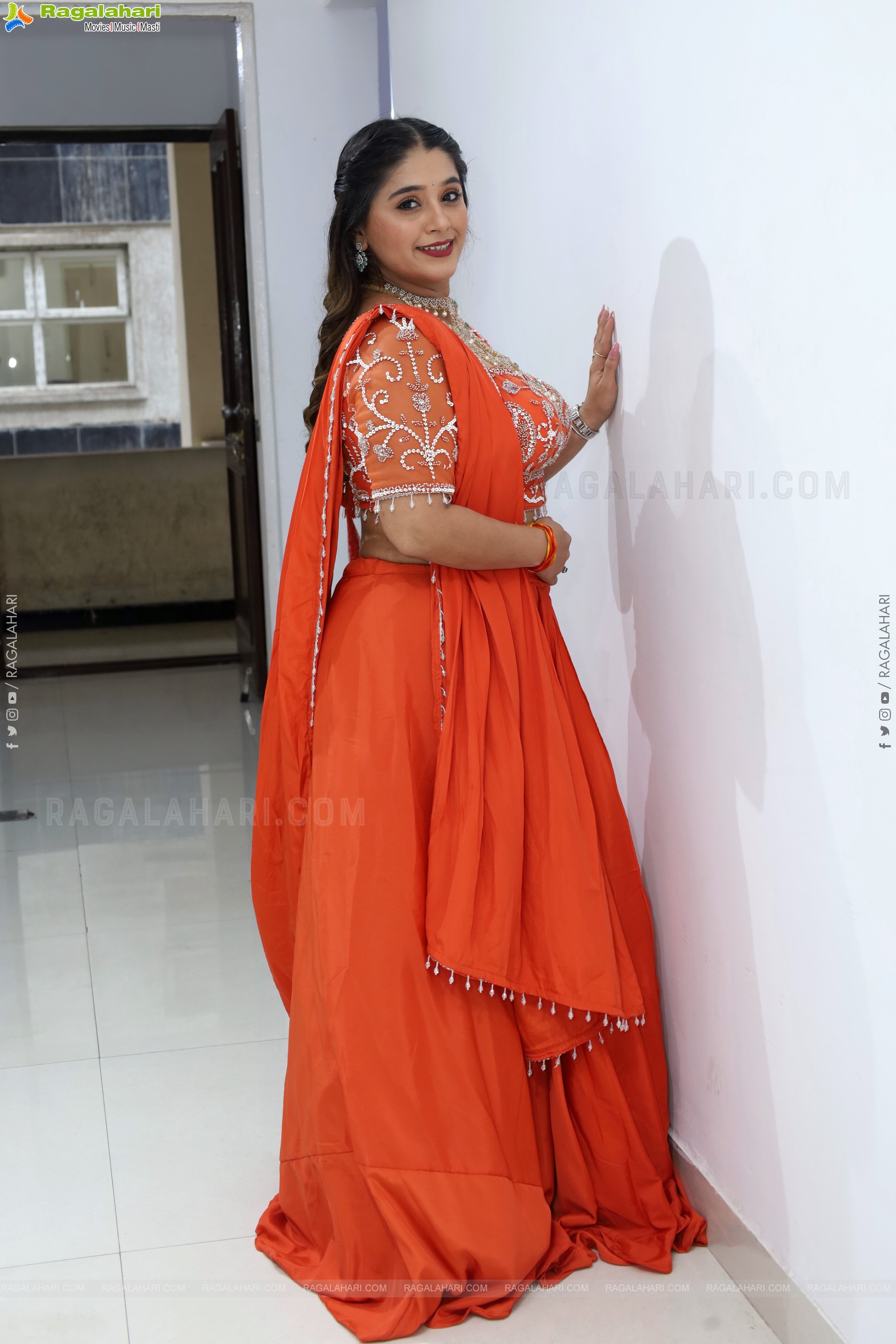 Chandni Bhagwanani in Orange Lehenga Choli, HD Gallery