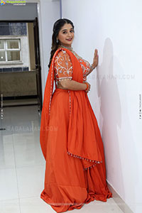 Chandni Bhagwanani in Orange Lehenga Choli, HD Gallery