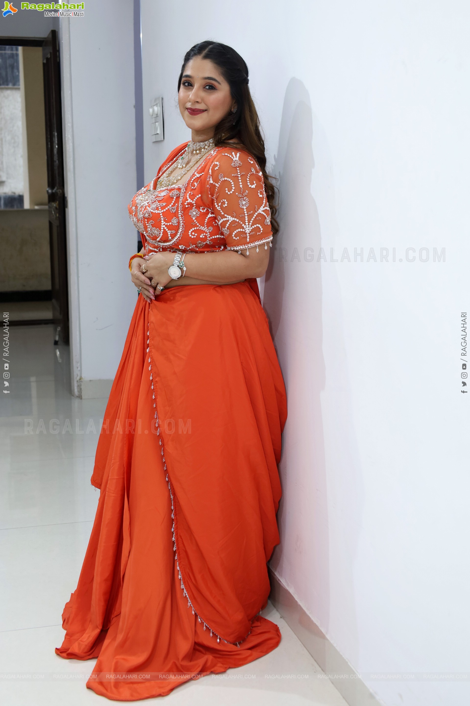 Chandni Bhagwanani in Orange Lehenga Choli, HD Gallery