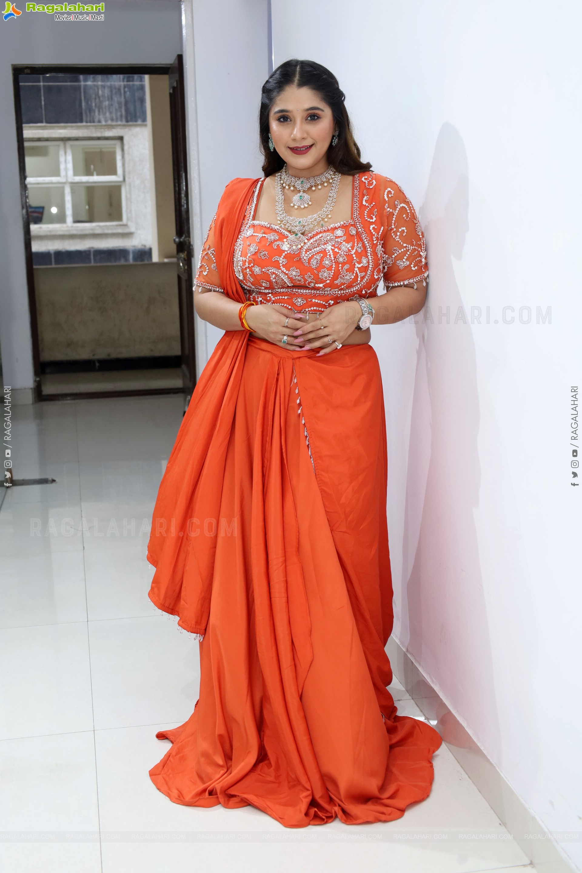Chandni Bhagwanani in Orange Lehenga Choli, HD Gallery