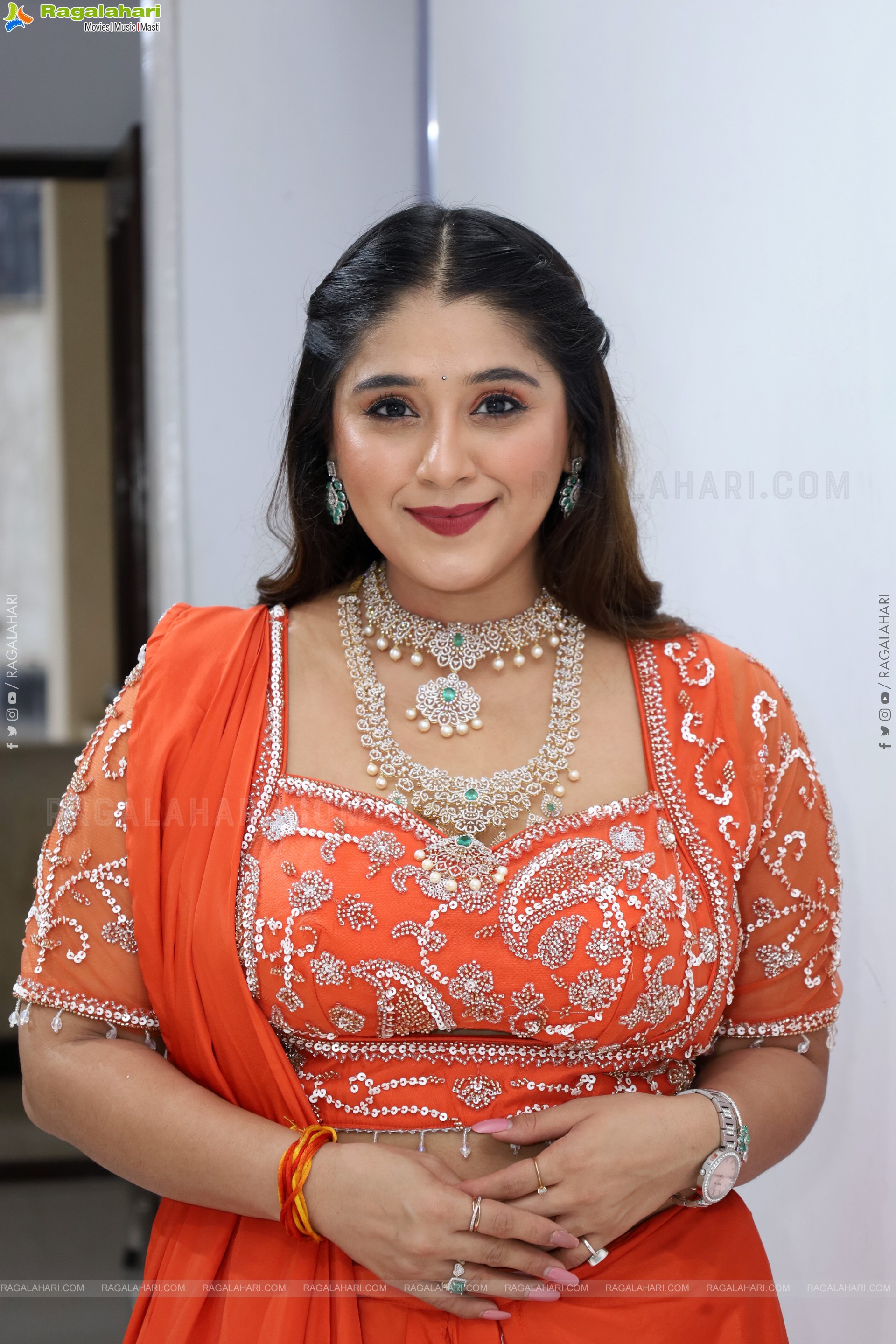 Chandni Bhagwanani in Orange Lehenga Choli, HD Gallery