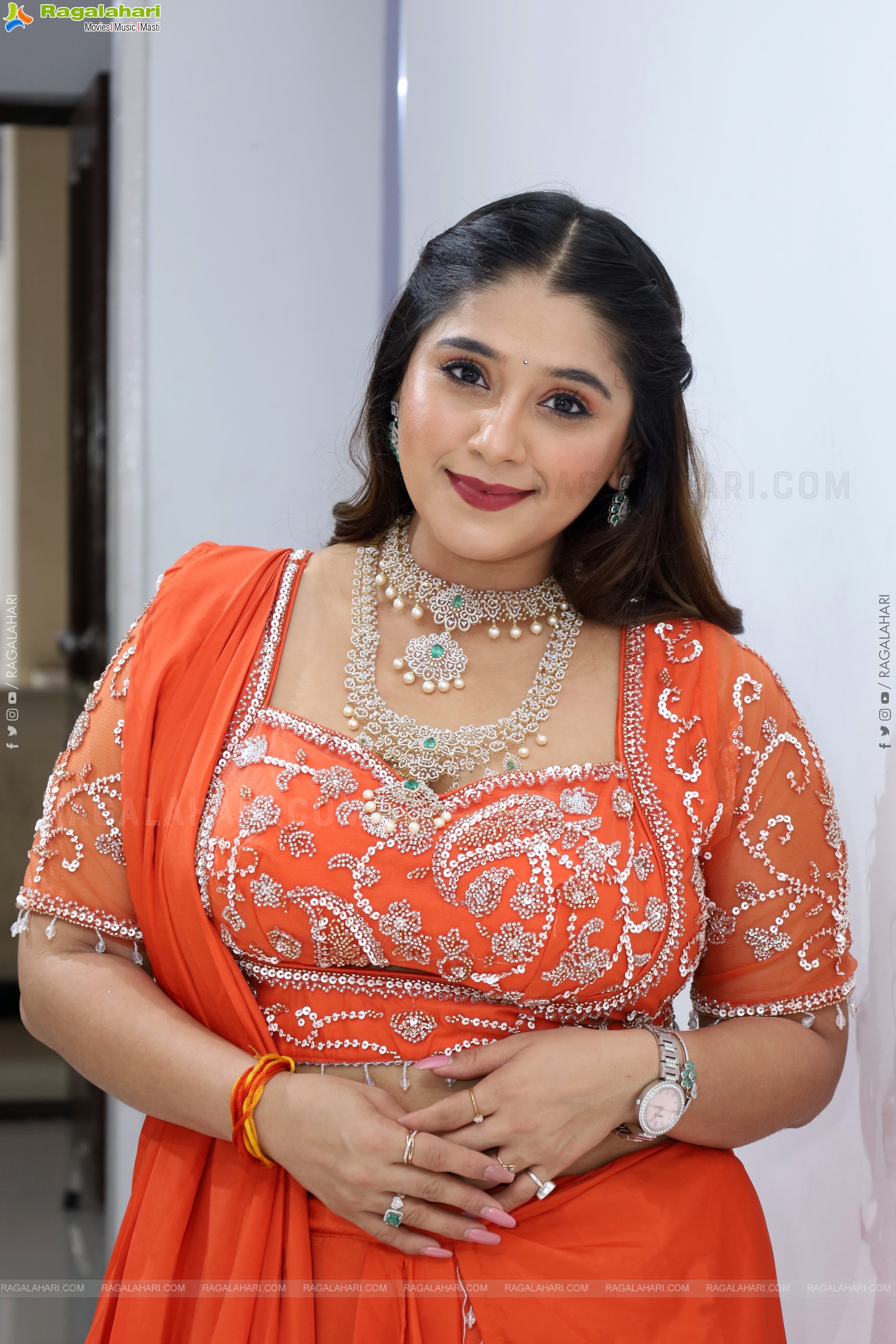 Chandni Bhagwanani in Orange Lehenga Choli, HD Gallery