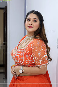 Chandni Bhagwanani in Orange Lehenga Choli, HD Gallery