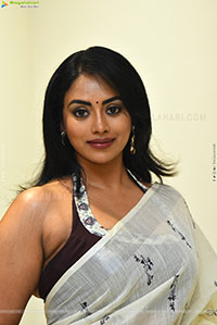 Kamakshi Bhaskarla Glam stills in Organza White Linen Saree