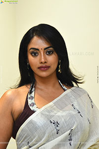 Kamakshi Bhaskarla Glam stills in Organza White Linen Saree