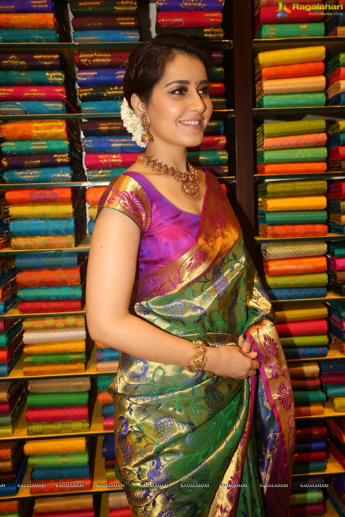 Gorgeous Raashi Khanna in Saree at South Indian Shopping Mall