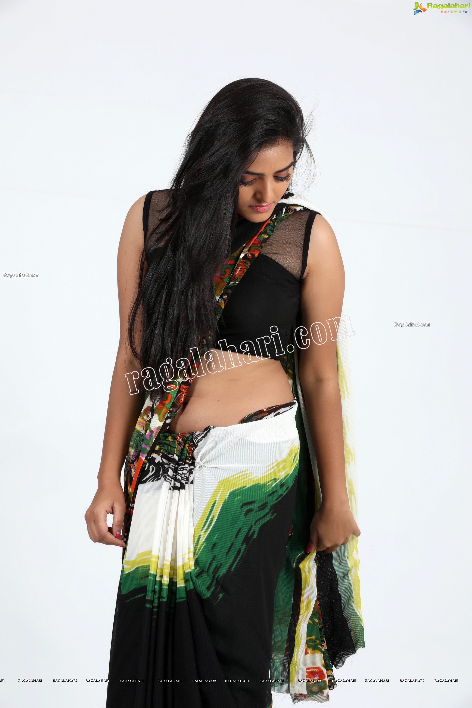 Heena Farheen in Printed Chiffon Saree Exclusive Photo Shoot