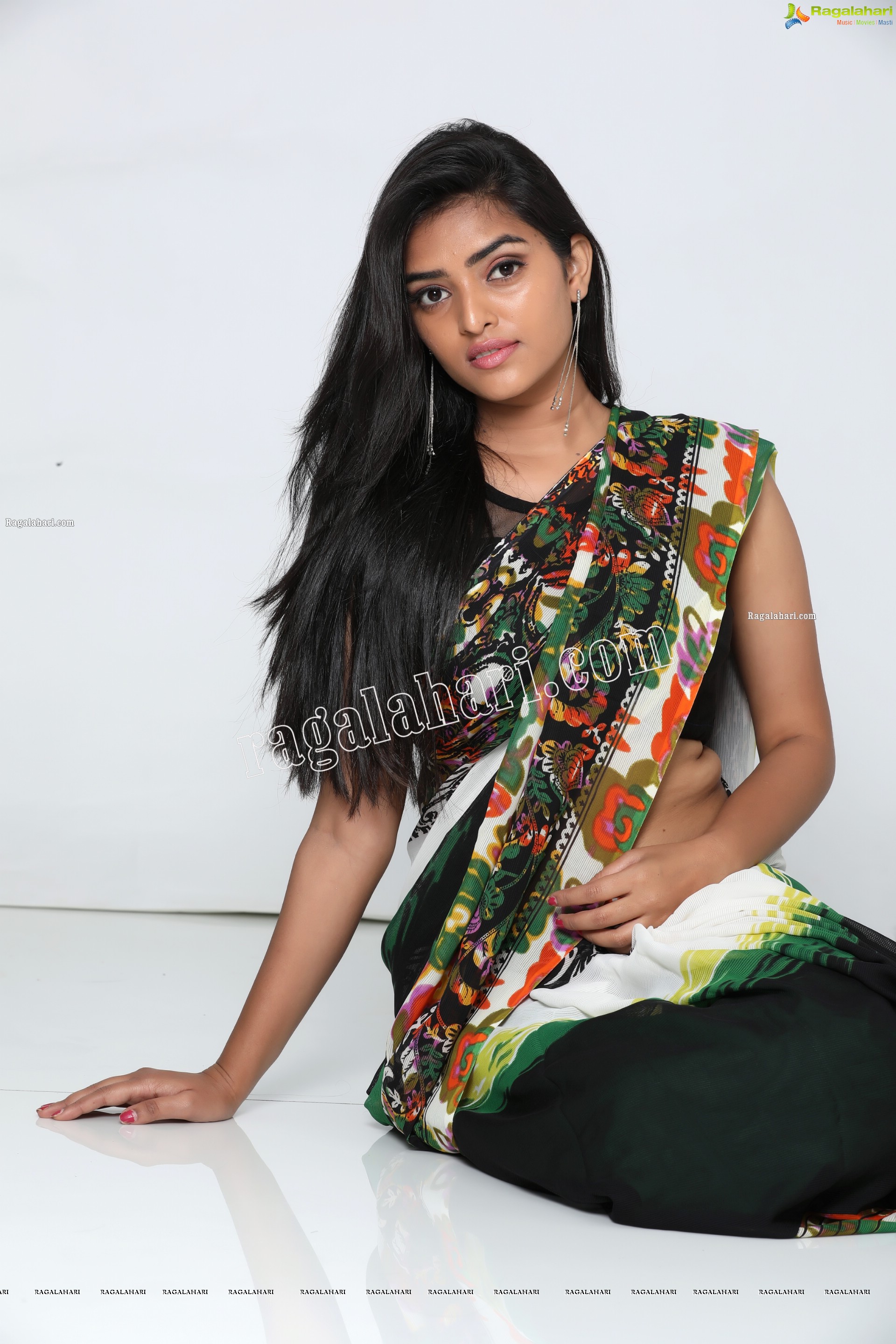 Heena Farheen in Printed Chiffon Saree Exclusive Photo Shoot