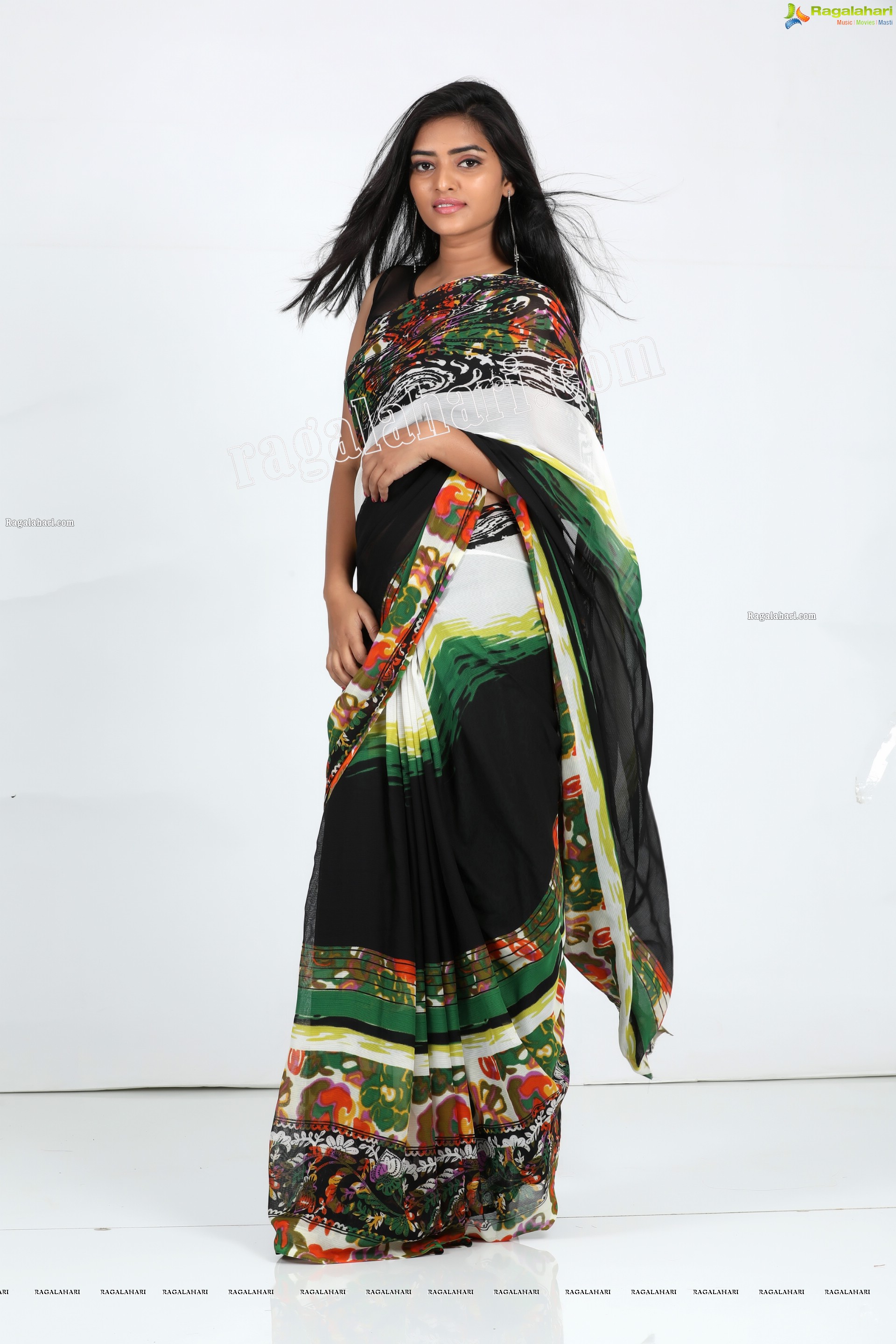 Heena Farheen in Printed Chiffon Saree Exclusive Photo Shoot