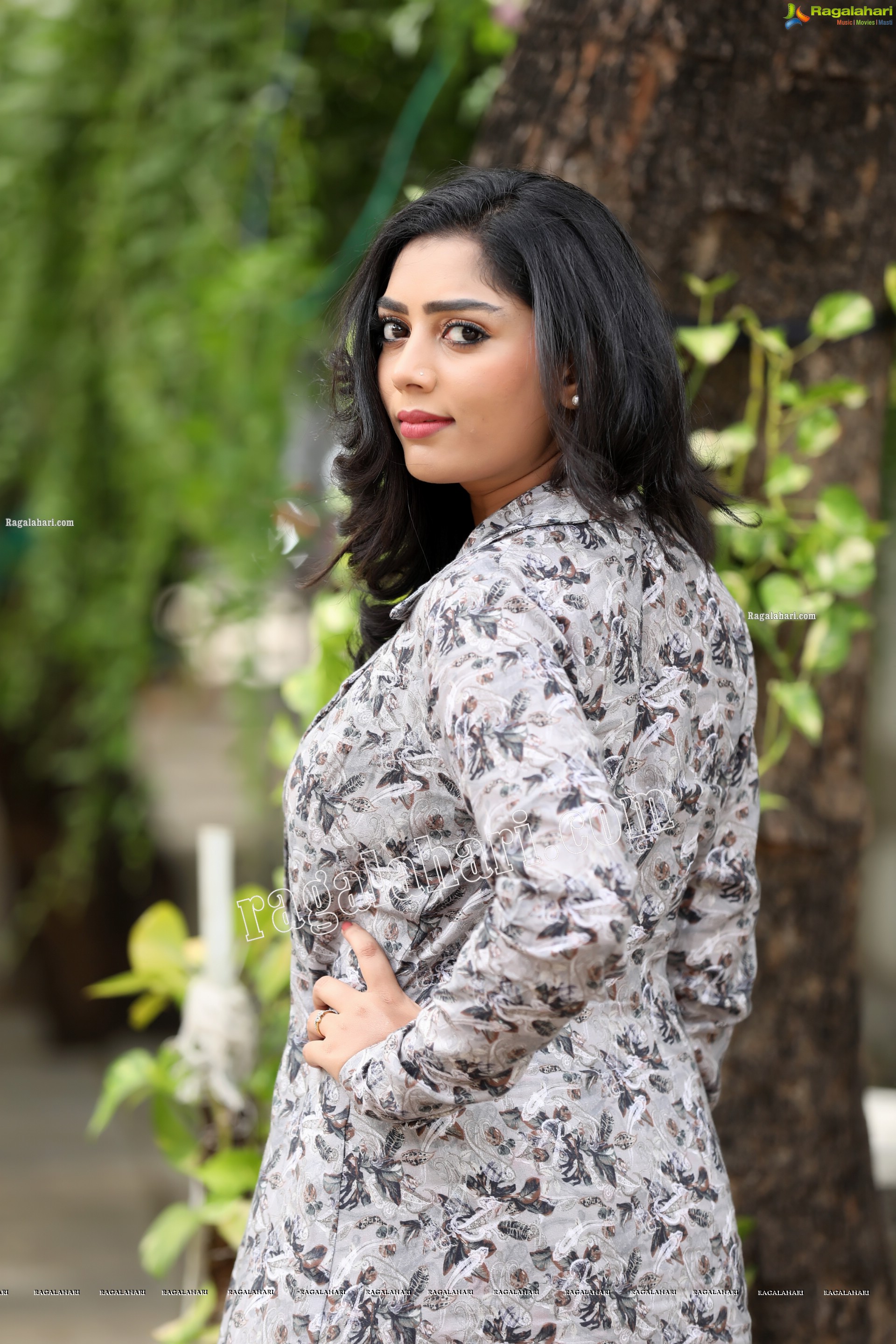 Lasya Sri in Ash Blue Floral Printed Long Dress, Exclusive Photo Shoot