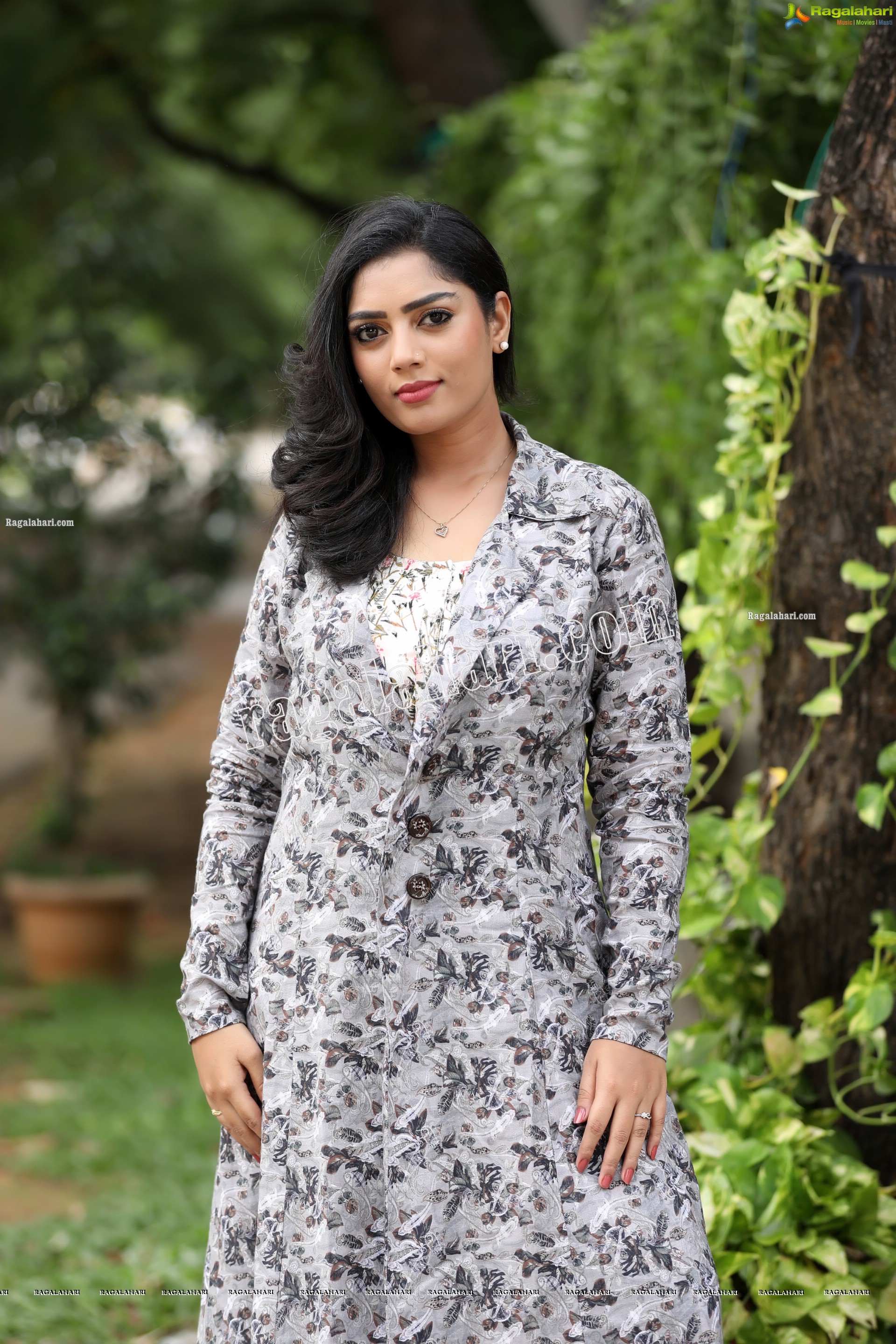 Lasya Sri in Ash Blue Floral Printed Long Dress, Exclusive Photo Shoot