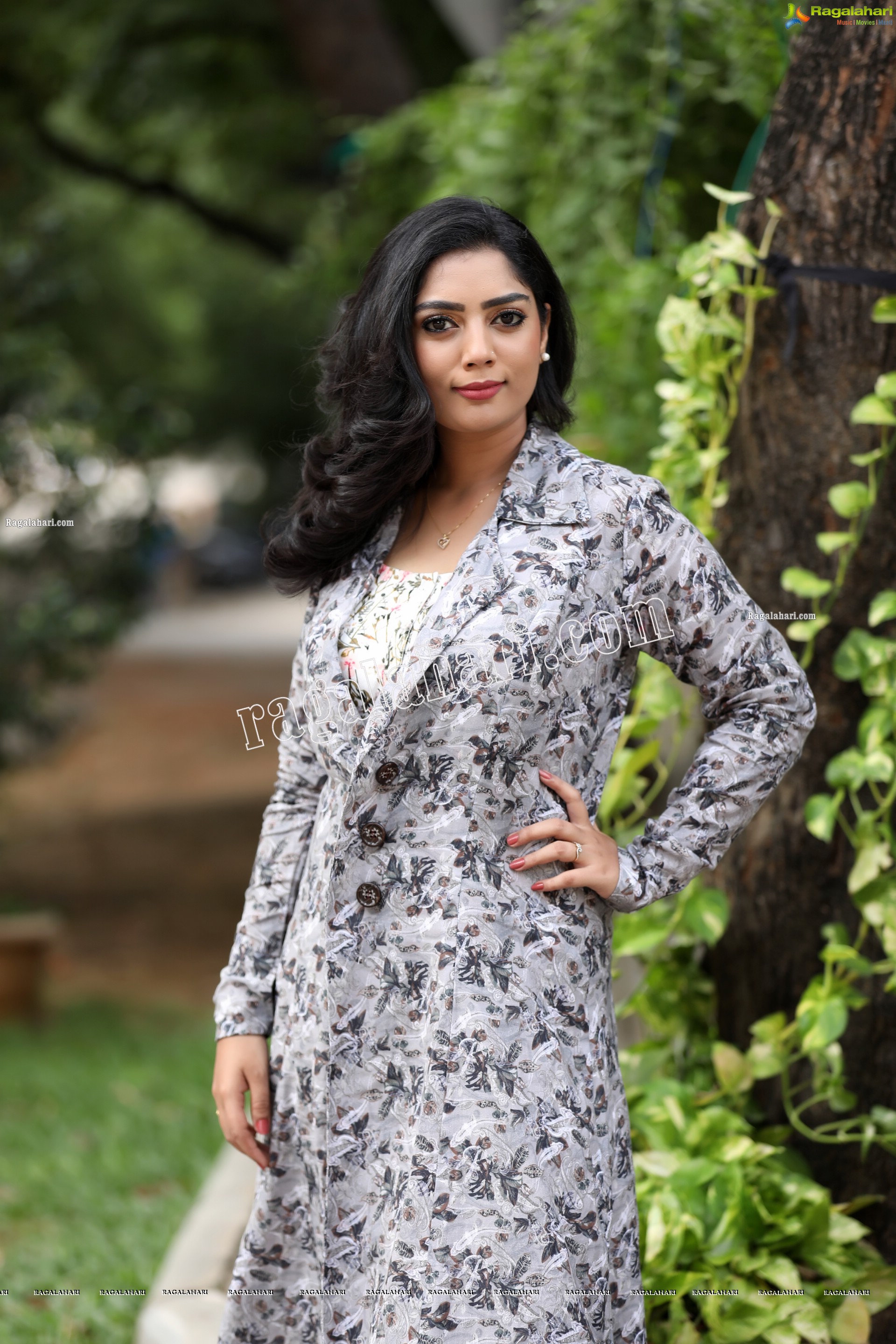 Lasya Sri in Ash Blue Floral Printed Long Dress, Exclusive Photo Shoot