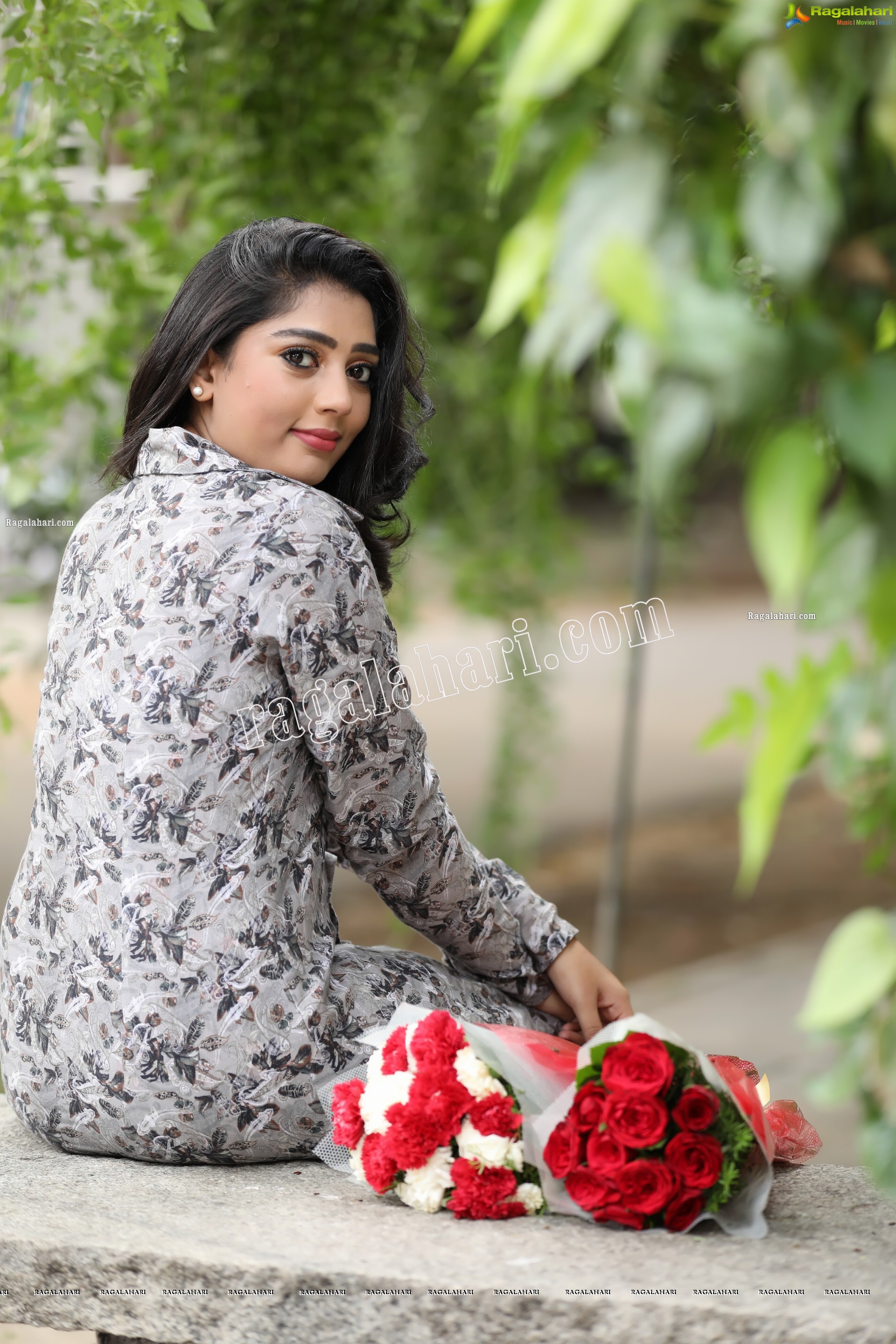 Lasya Sri in Ash Blue Floral Printed Long Dress, Exclusive Photo Shoot