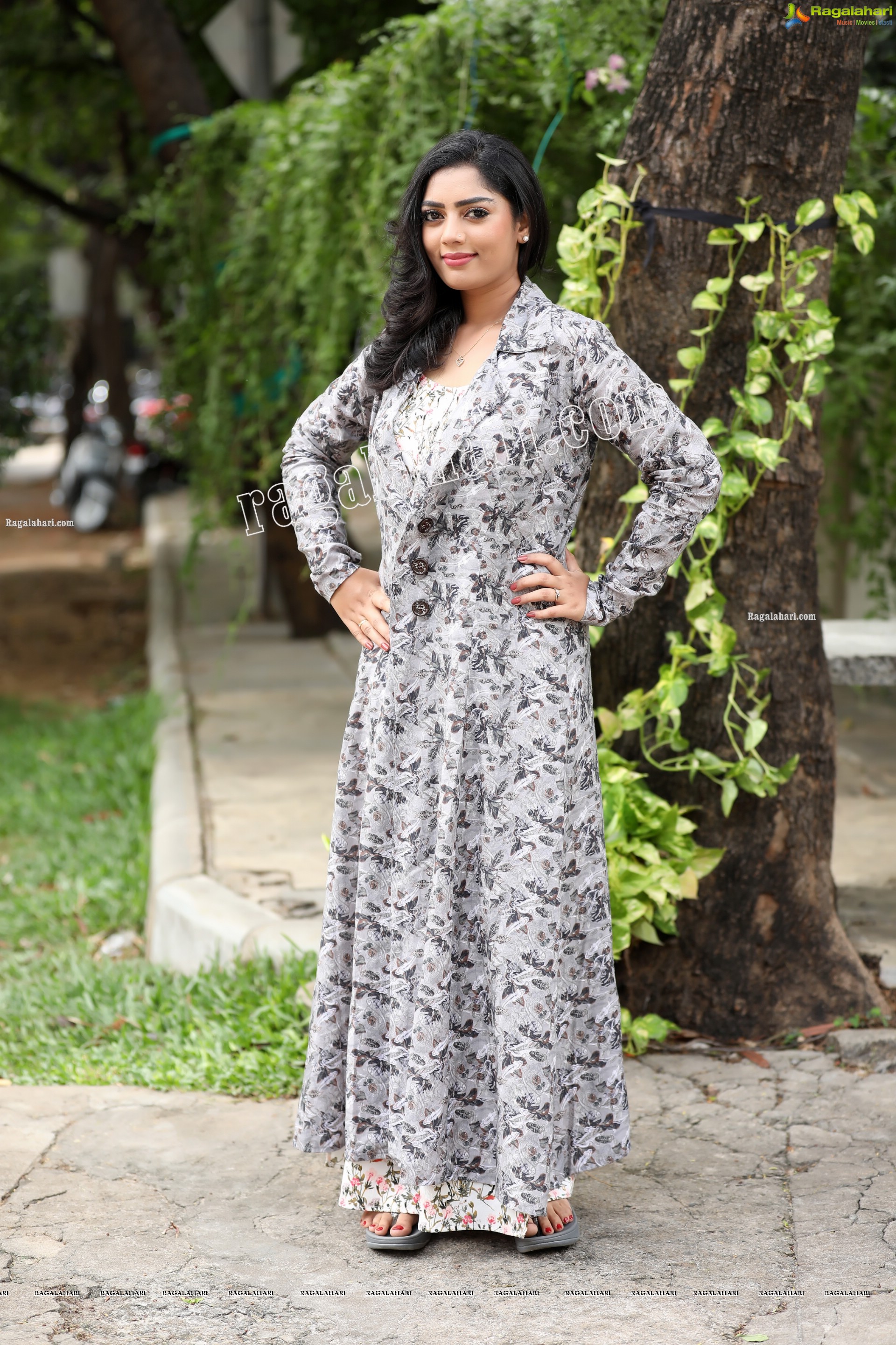 Lasya Sri in Ash Blue Floral Printed Long Dress, Exclusive Photo Shoot