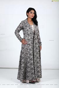 Lasya Sri in Ash Blue Floral Printed Long Dress