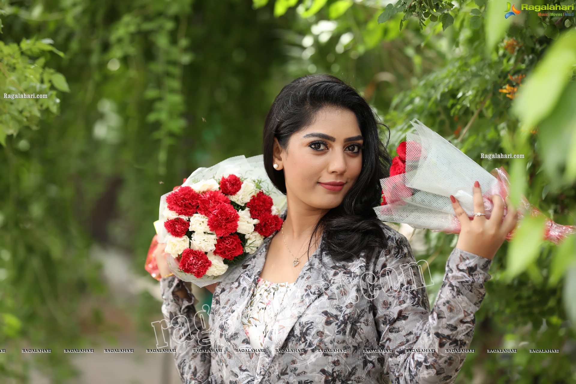 Lasya Sri in Ash Blue Floral Printed Long Dress, Exclusive Photo Shoot