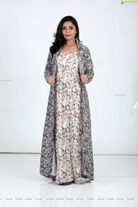 Lasya Sri in Ash Blue Floral Printed Long Dress