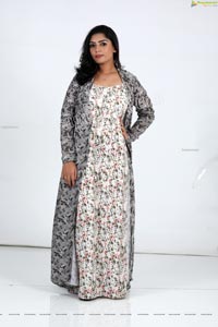 Lasya Sri in Ash Blue Floral Printed Long Dress