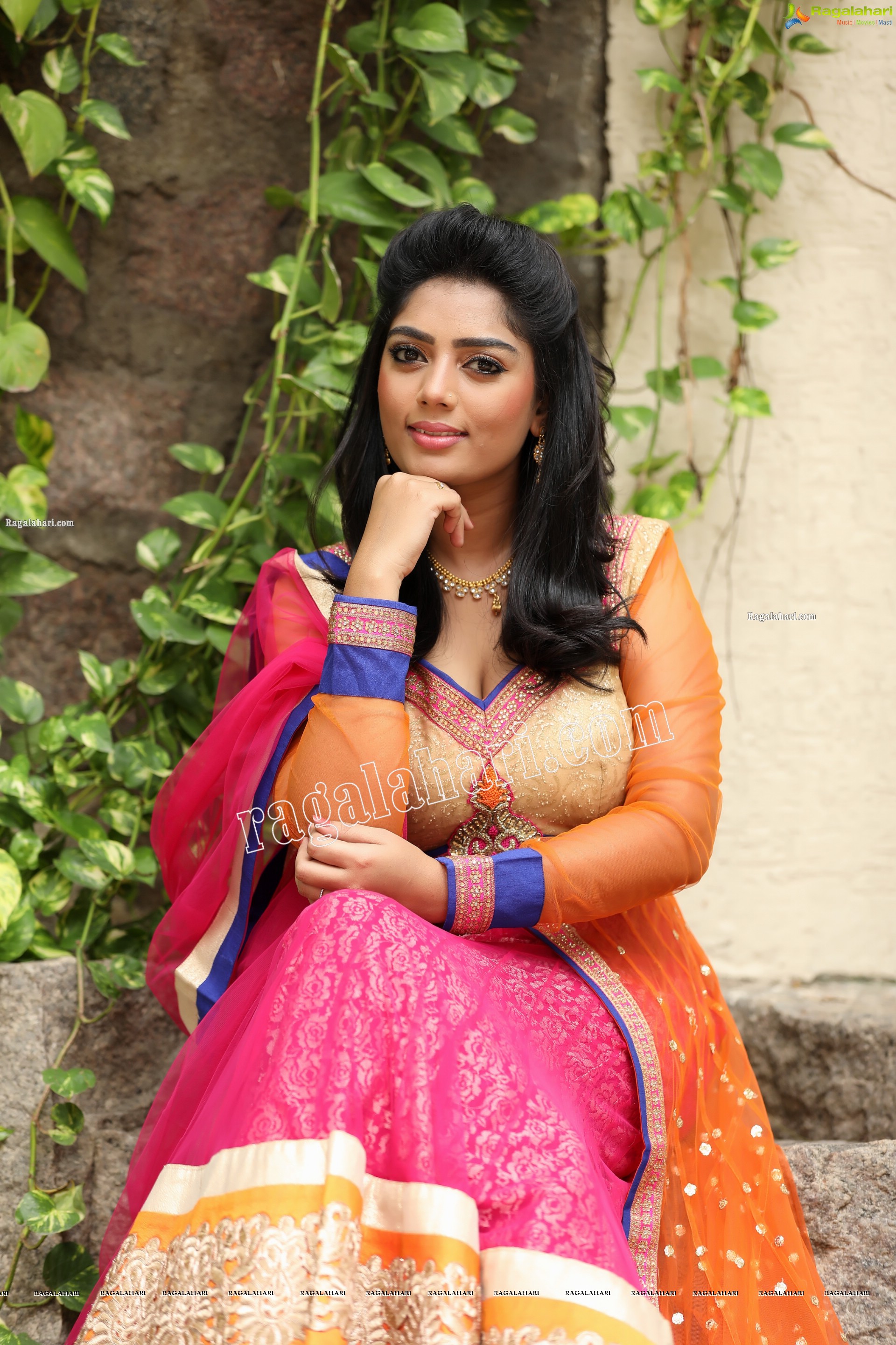 Lasya Sri in Pink and Orange Embellished Lehenga Choli, Exclusive Photo Shoot