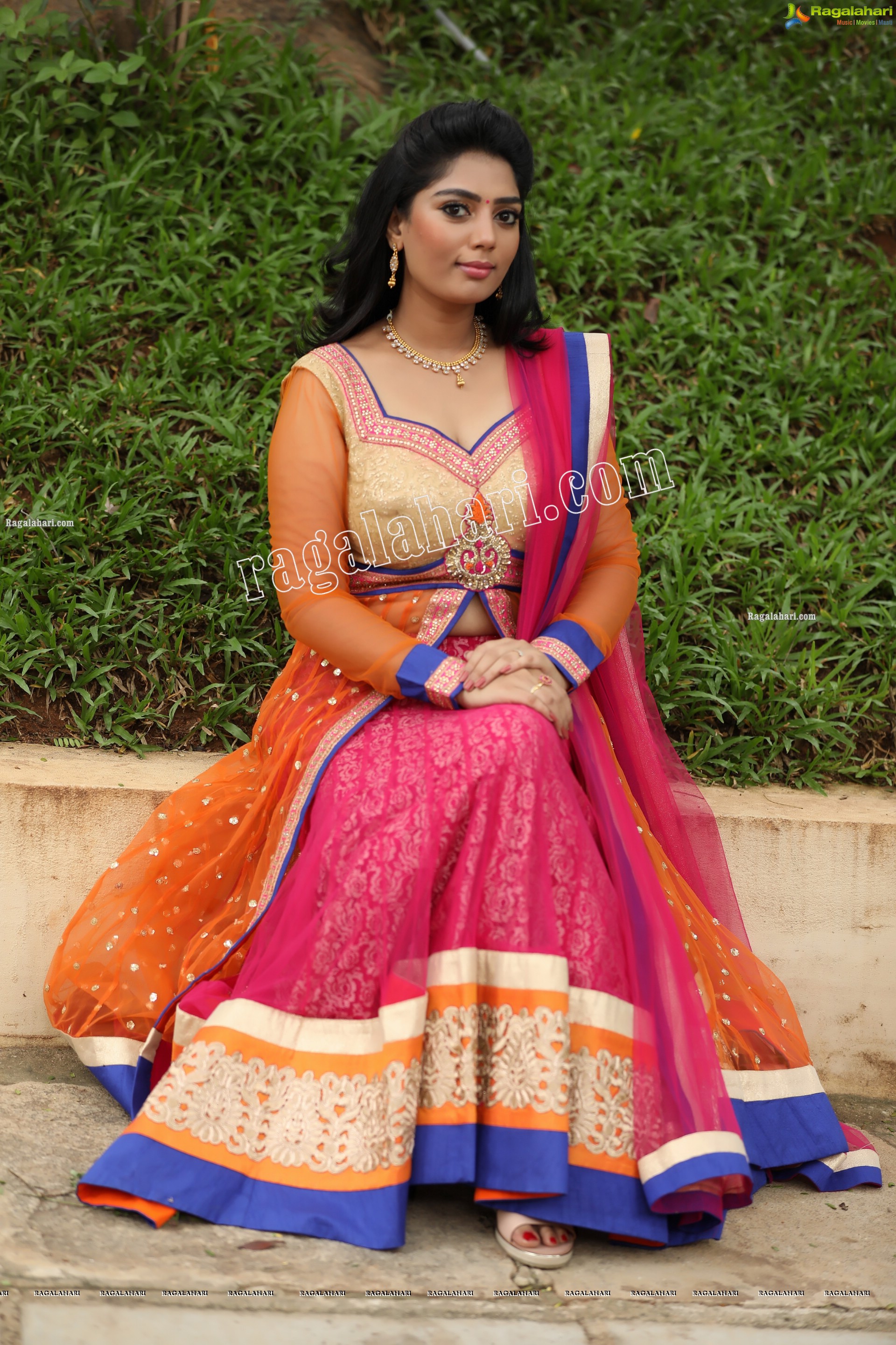Lasya Sri in Pink and Orange Embellished Lehenga Choli, Exclusive Photo Shoot