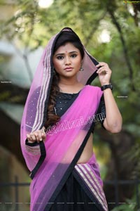 Rishika Nisha in Pink and Black Half Saree