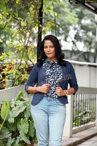 Shaik Faiza in Blue Floral Top and Denim Jacket