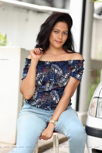 Shaik Faiza in Blue Floral Top and Denim Jacket