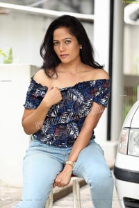 Shaik Faiza in Blue Floral Top and Denim Jacket