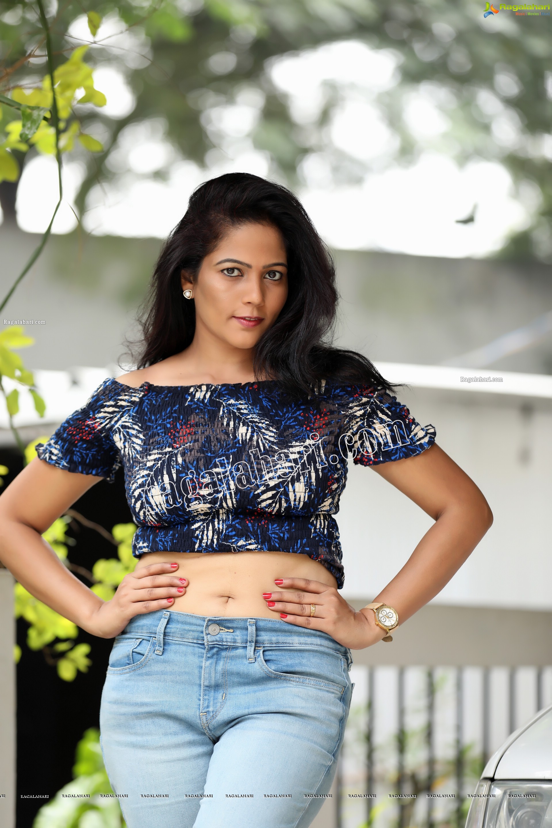 Shaik Faiza in Blue Floral Top and Denim Jacket, Exclusive Photo Shoot