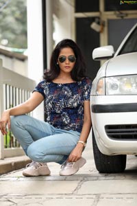 Shaik Faiza in Blue Floral Top and Denim Jacket