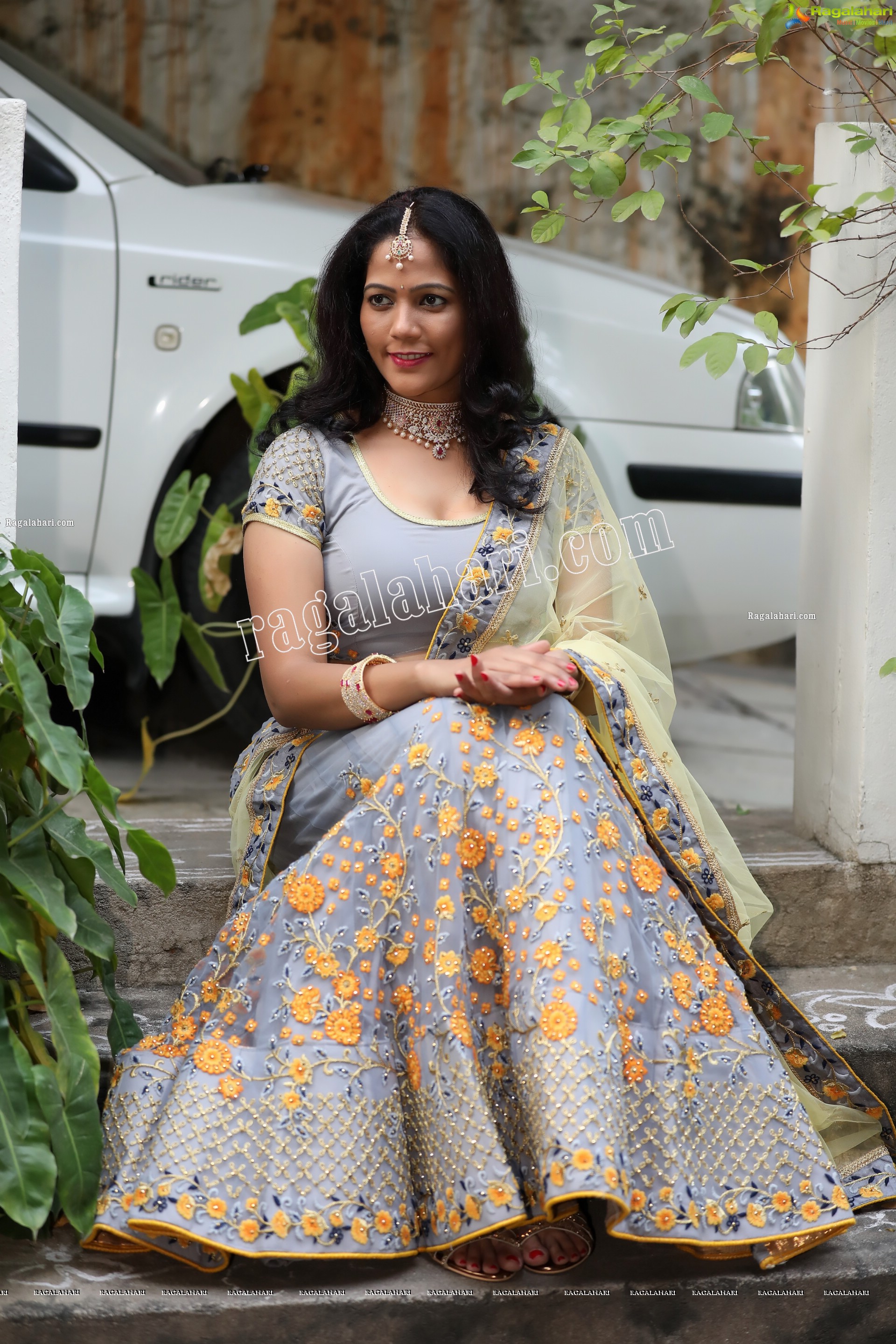 Shaik Faiza in Ash Grey Embellished Lehenga Choli, Exclusive Photo Shoot