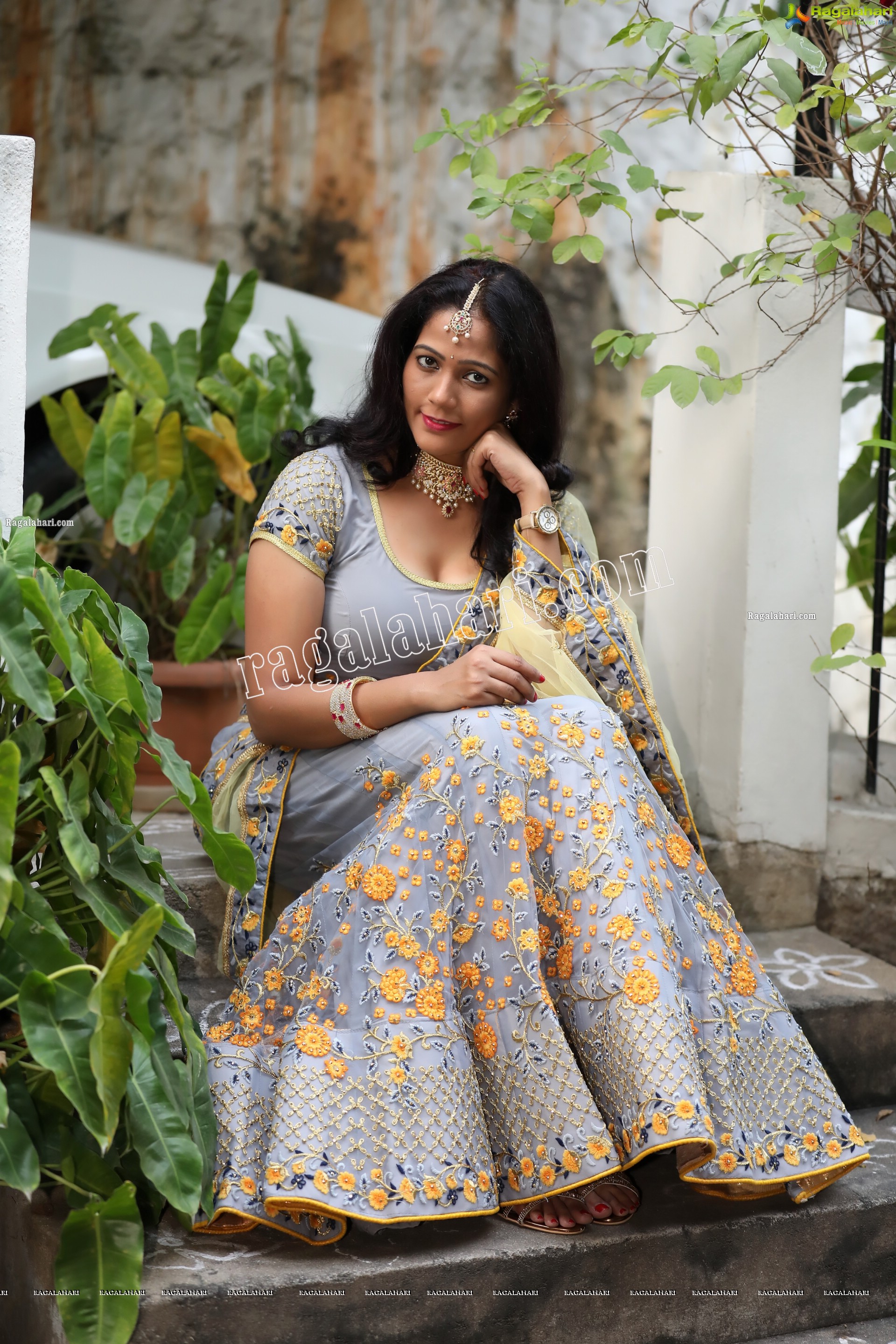 Shaik Faiza in Ash Grey Embellished Lehenga Choli, Exclusive Photo Shoot